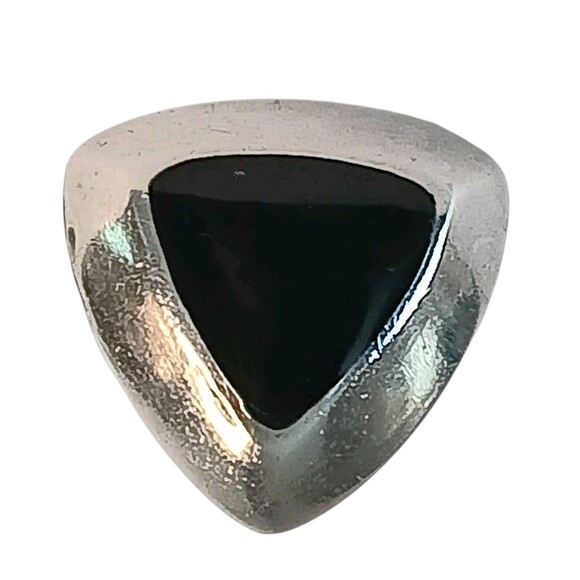 Vintage 925 Sterling Silver Black Onyx Triangle Modernist Post Earrings 3/4 Inch - Picture 6 of 9